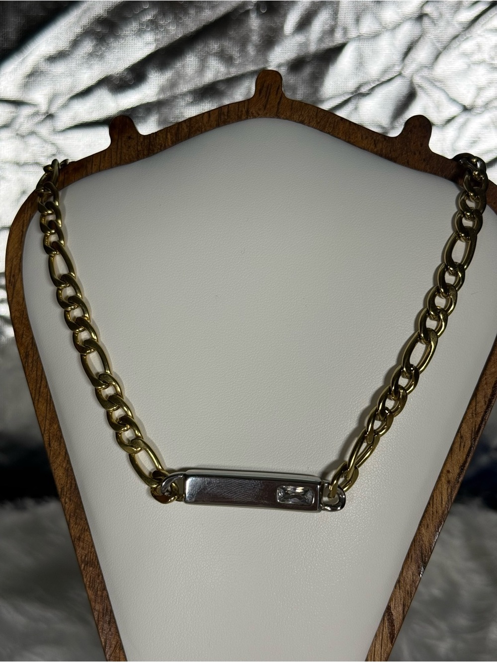 Source Unknown Two-Tone Gold Link Necklace with Silver Bar